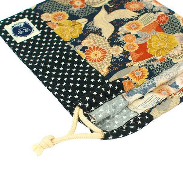 Japanese Crane Print x Black Star Everyday Use Drawstring Sack Large
