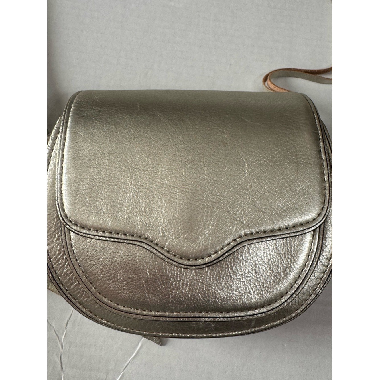 Rebecca Minkoff Gold Metallic Leather Double Zip Mini Saddle Crossbody Bag Y2K