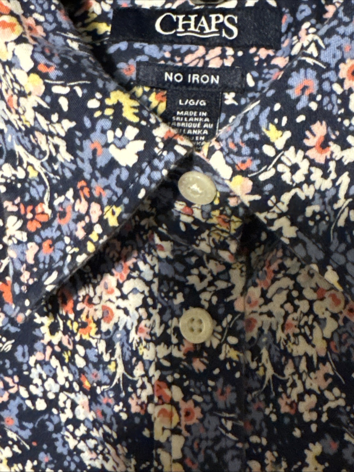 Women’s Chaps Floral Print “No-Iron” Button Down, Large Button Down Shirt