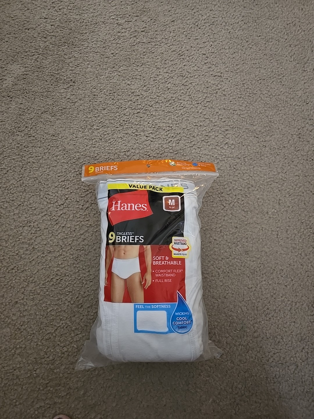 Hanes 9 Tagless Briefs Full Rise Elastic Waistband Medium 32″-34″ Soft.