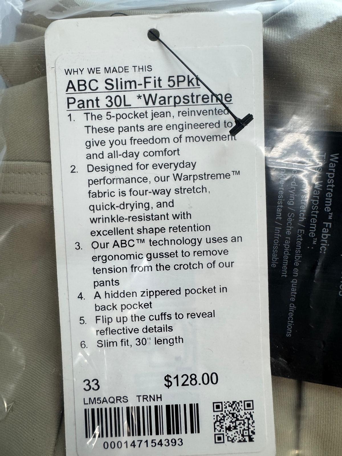 *ABC* Slim-Fit 5 Pocket Pant 30L Warpstreme By lululemon. Choose Your Size. NWT