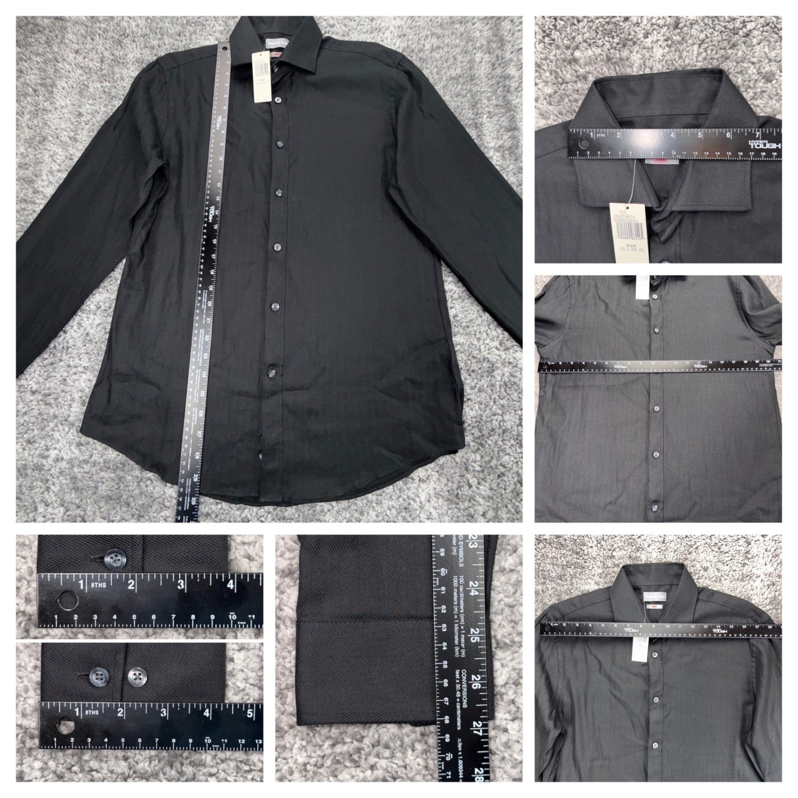 NEW Michael Kors Men’s M 15.5 34/35 Black Herringbone Slim Fit Long Sleeve Shirt