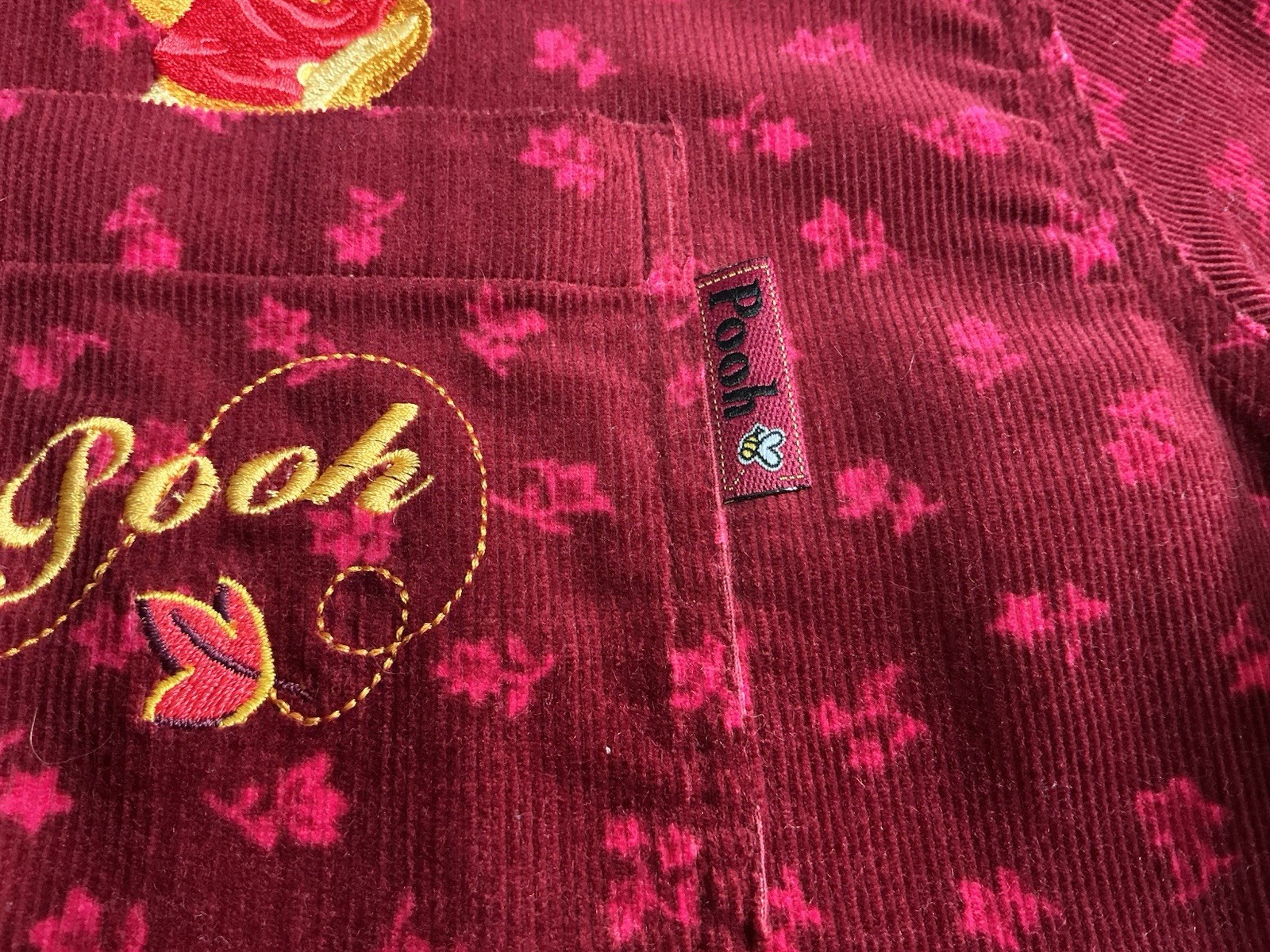 Winnie The Pooh Women’s Burgundy Corduroy Embroidered Button Shirt Medium NWT