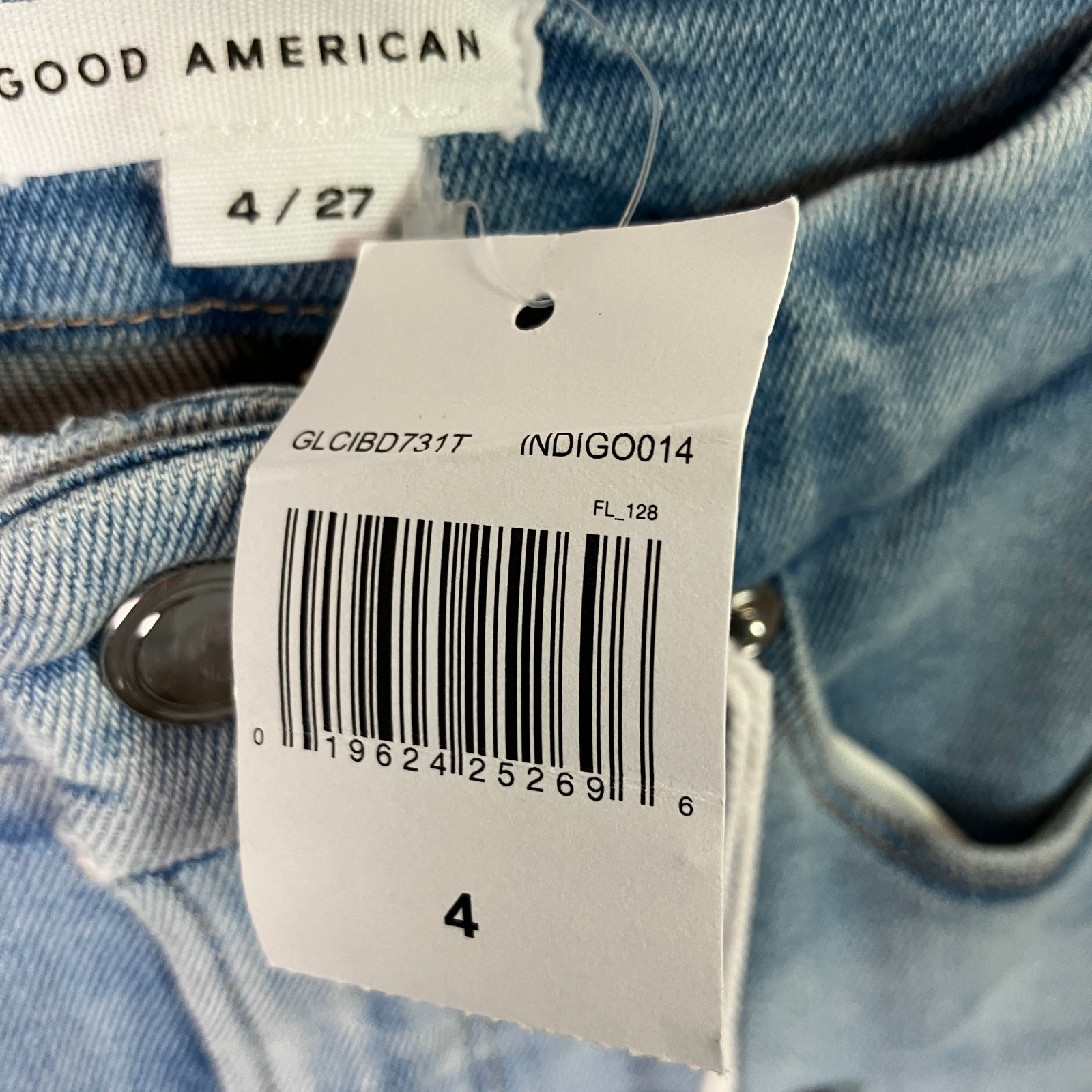 Good American Good Legs Cigarette Straight Leg Jeans Size 4/27 Light Indigo NWT