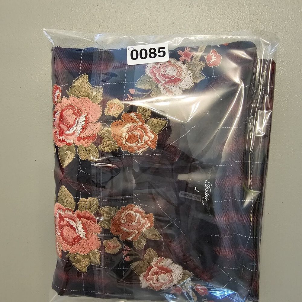 Andree by Unit FLAWED Tab-Sleeve Embroidered Tunic Cottagecore Floral Plaid L