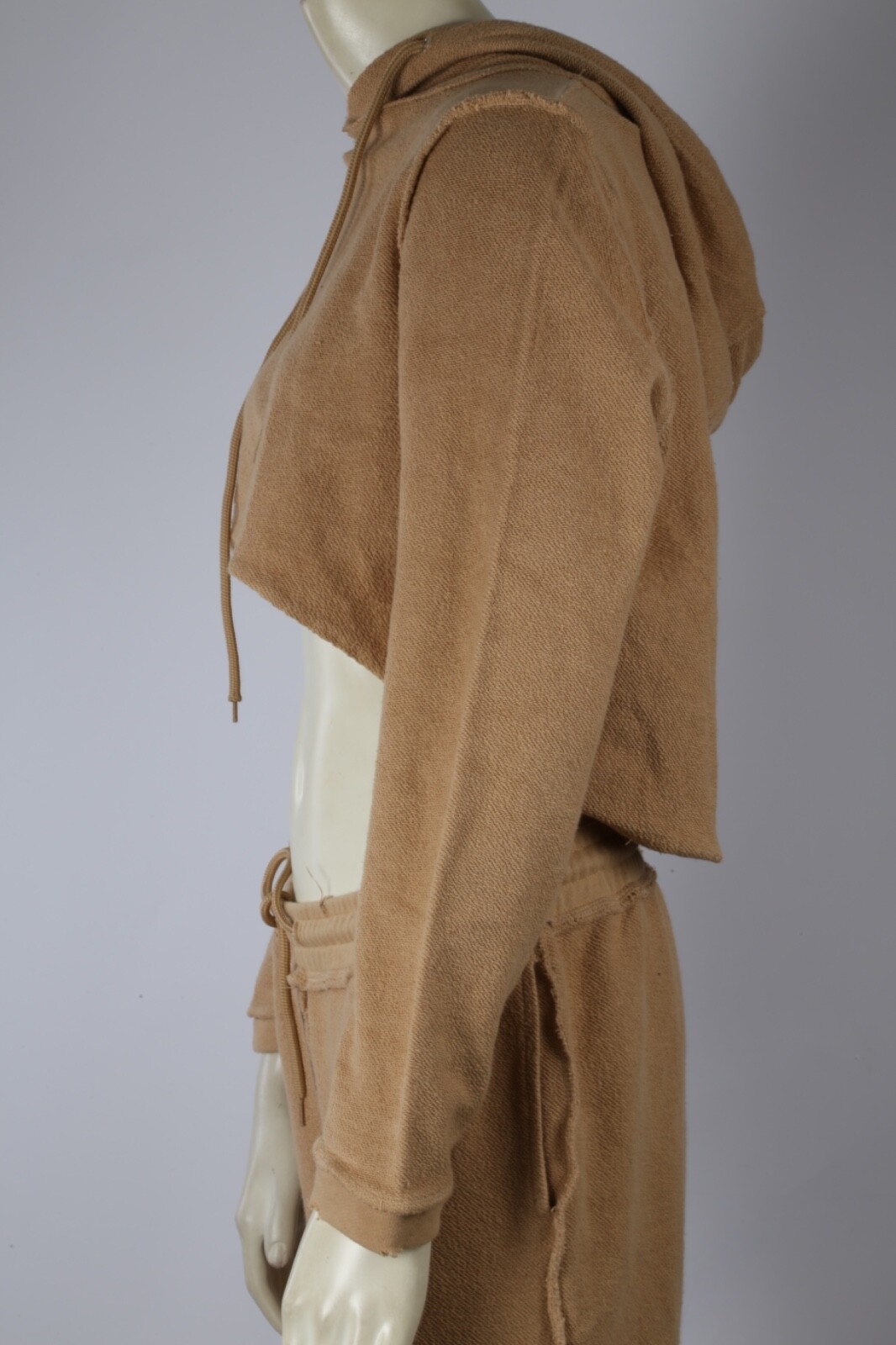 Danielle Guizio Beige 2 Piece Cropped Hoodie Jogger Pants Suit Set Size L