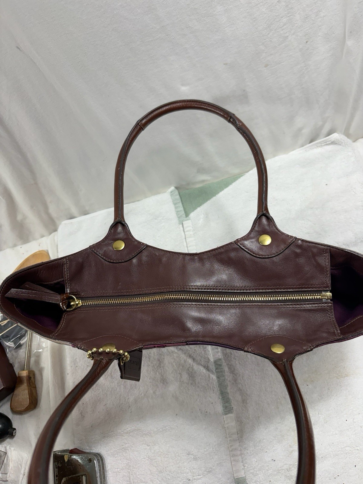 Coach Bleecker Purple Patchwork Tote Bag Leather Suede Signature Y2K F14045