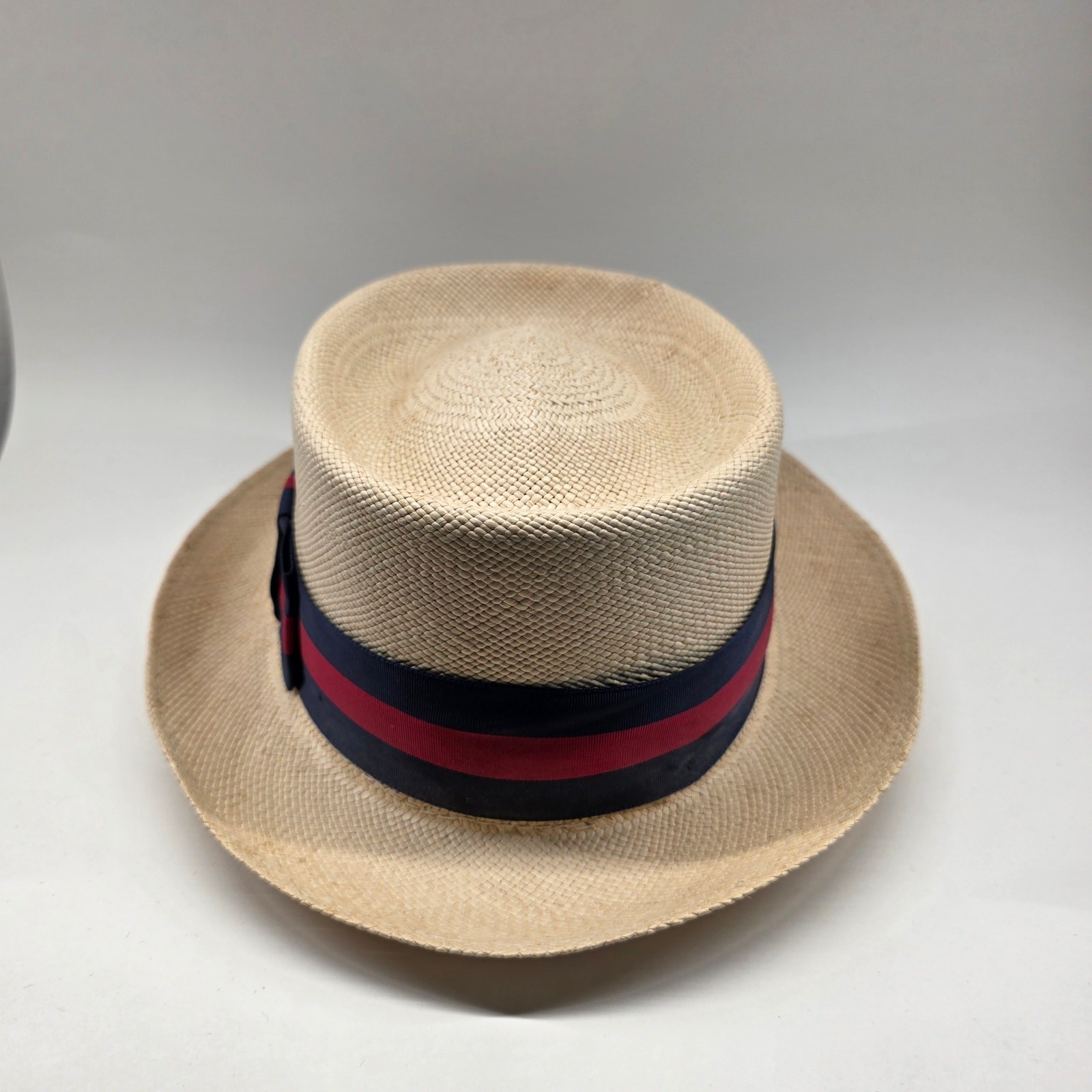 Brooks Brothers Panama Straw Hat Red Navy Band Size 7 1/2 Made in USA