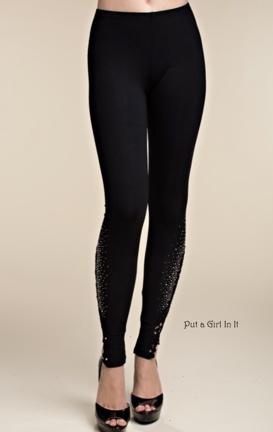 New VOCAL Womens CRYSTAL CROCHETED LACE BLACK STRETCH LEGGINGS S M L XL 1X 2X 3X