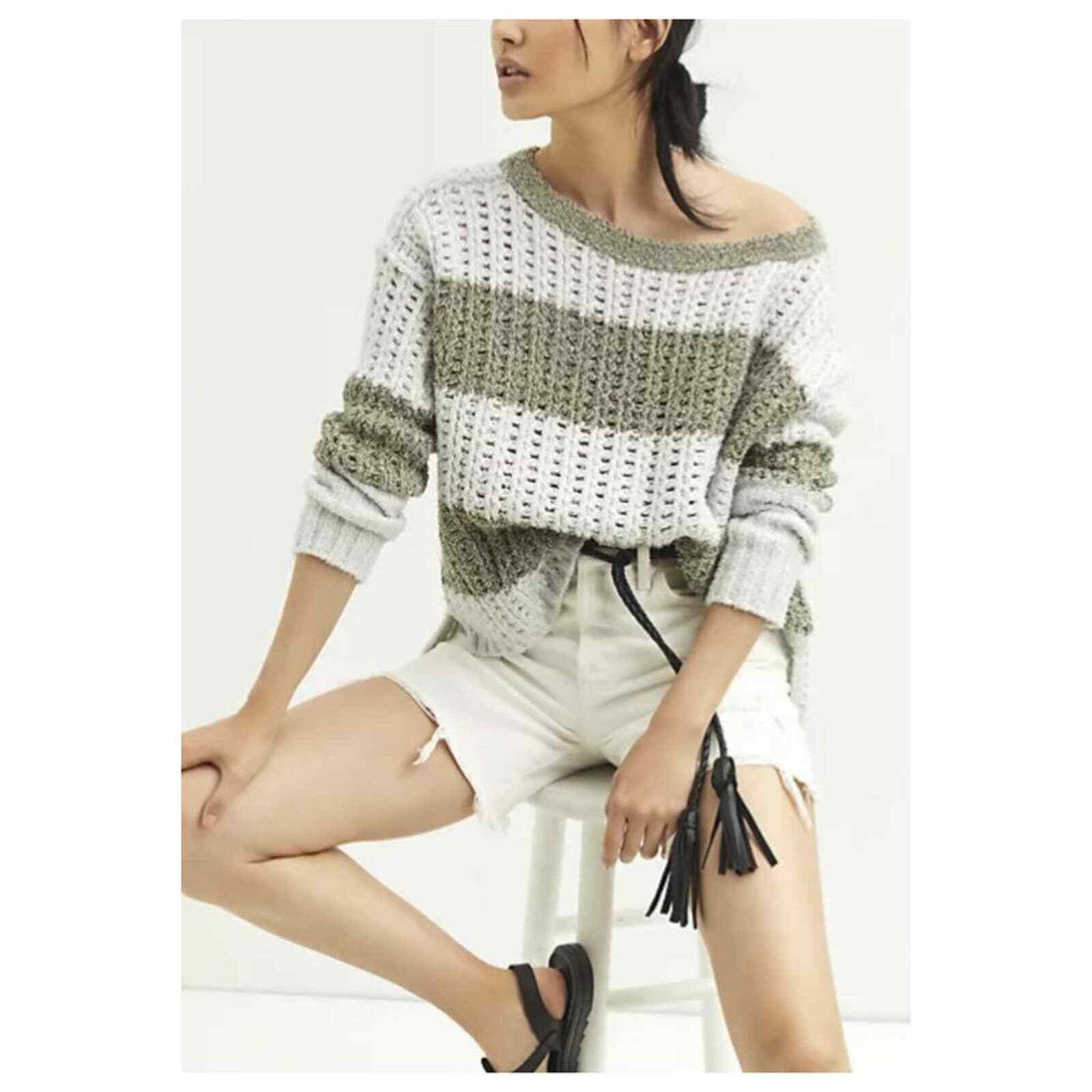 Pilcro Women’s Boat Neck Sweater White Moss Green Size S