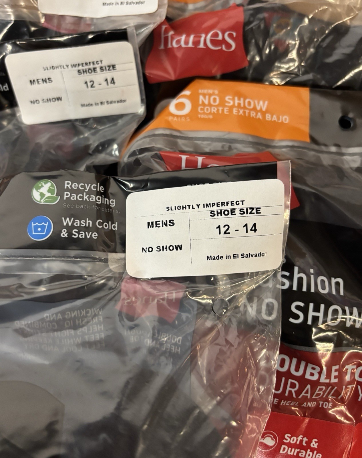 -30 PAIRS (6×5)- Size 12-14 Hanes “SLIGHTLY IMPERFECT” Cushion No Show Socks