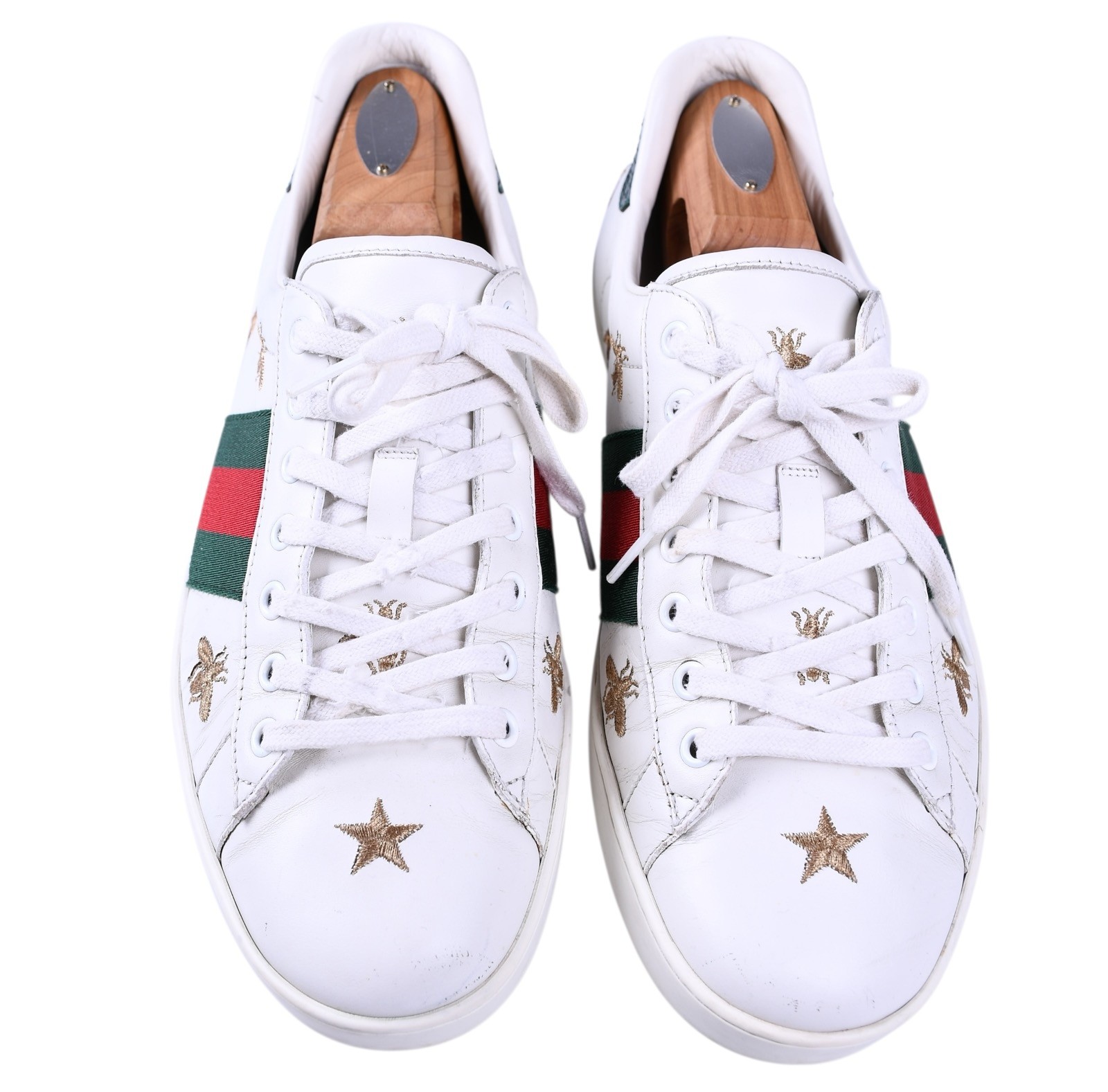 Gucci Ace Bee Star Sneakers Whie Leather Web Stripe Mens UK 9 – US 10