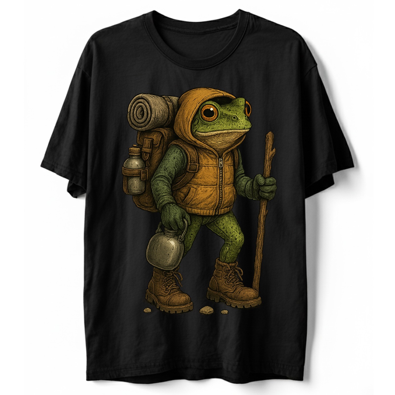 Happy Frog Hiking T-Shirt, Funny Adventure Outdoor Nature Cute Wildlife Tee