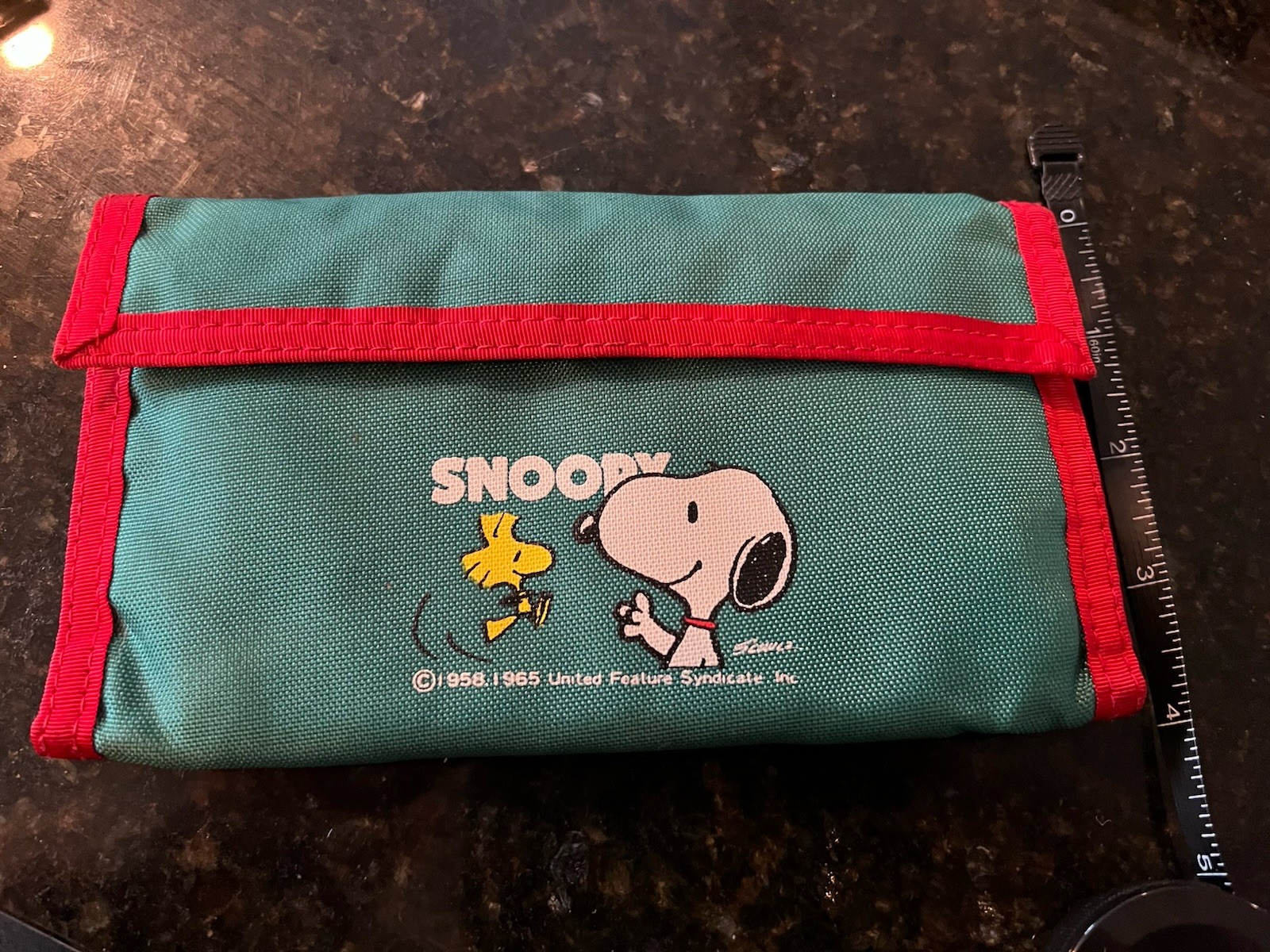 Vintage Red Nylon Billfold Wallet Snoopy Woodstock Hook & Loop Closure 60s-80s?