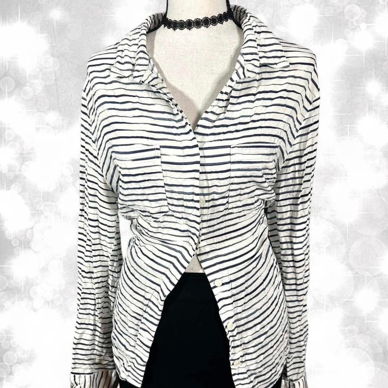 Y2K style striped long sleeve button up top. Grunge boho