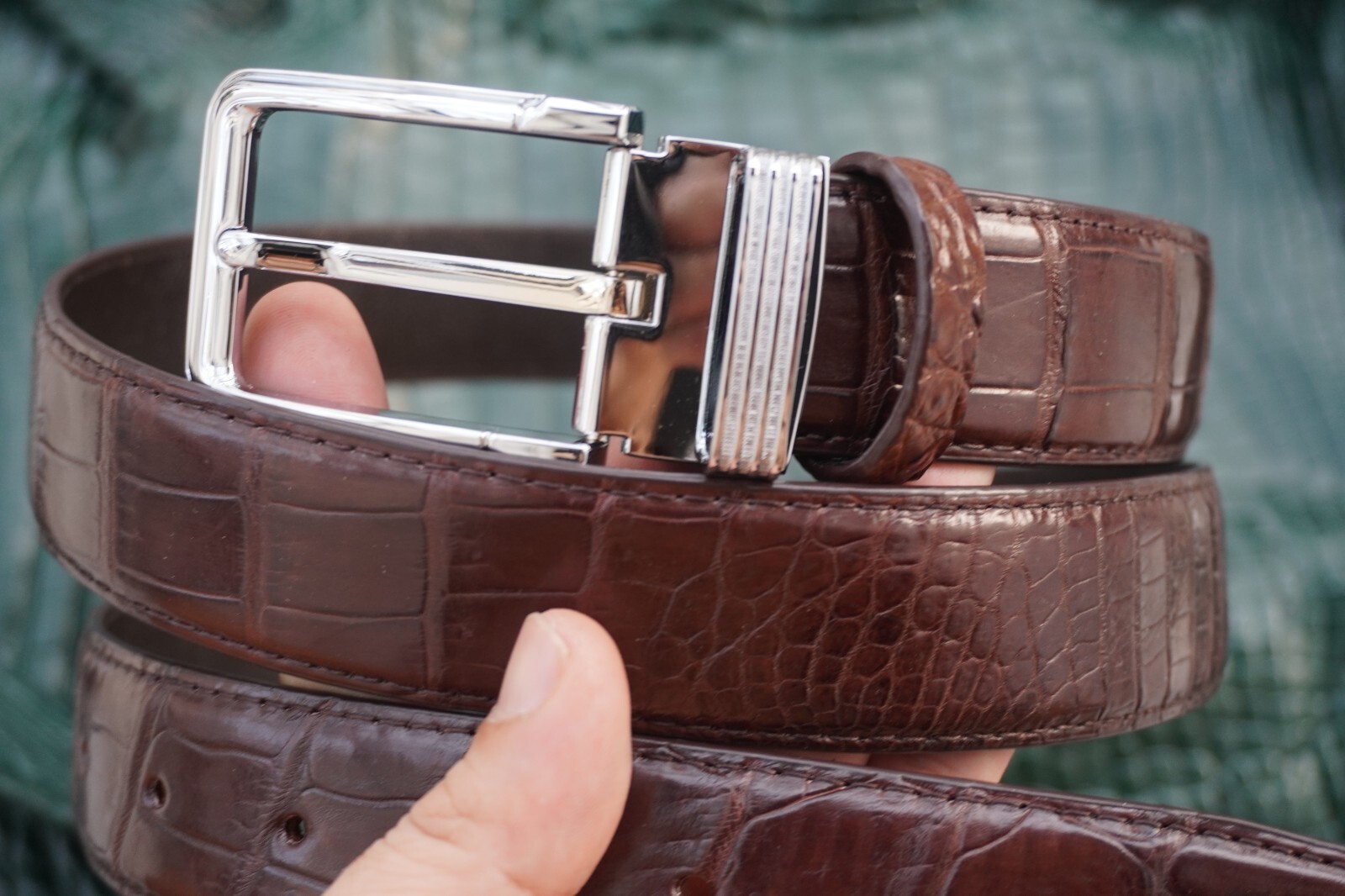 W1.3 inch Brown Real Crocodile Belly Leather Skin Men’s Belt Pin Buckle #K65
