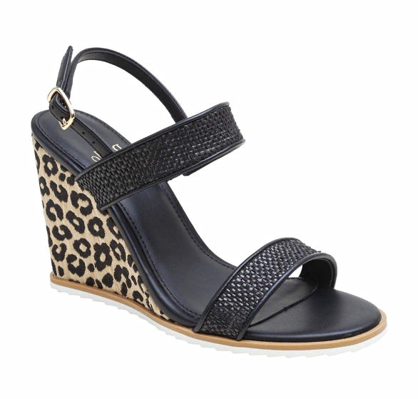 Linea Paolo Women’s Size 11 Black/Beige Leopard Wedge Sandals Buckle
