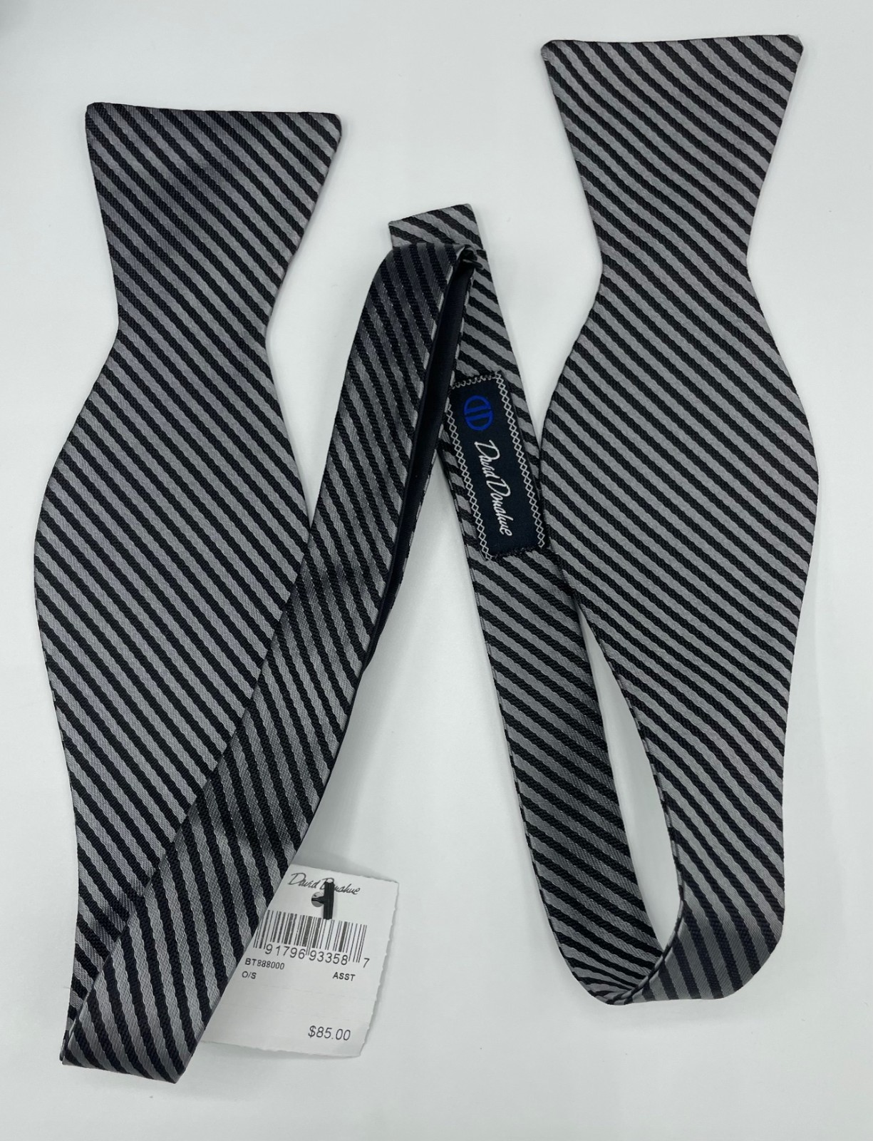 David Donahue Men’s Bow Tie ~ Silver & Black ~ Stripe ~ Formal Wear ~ MSRP: $85.