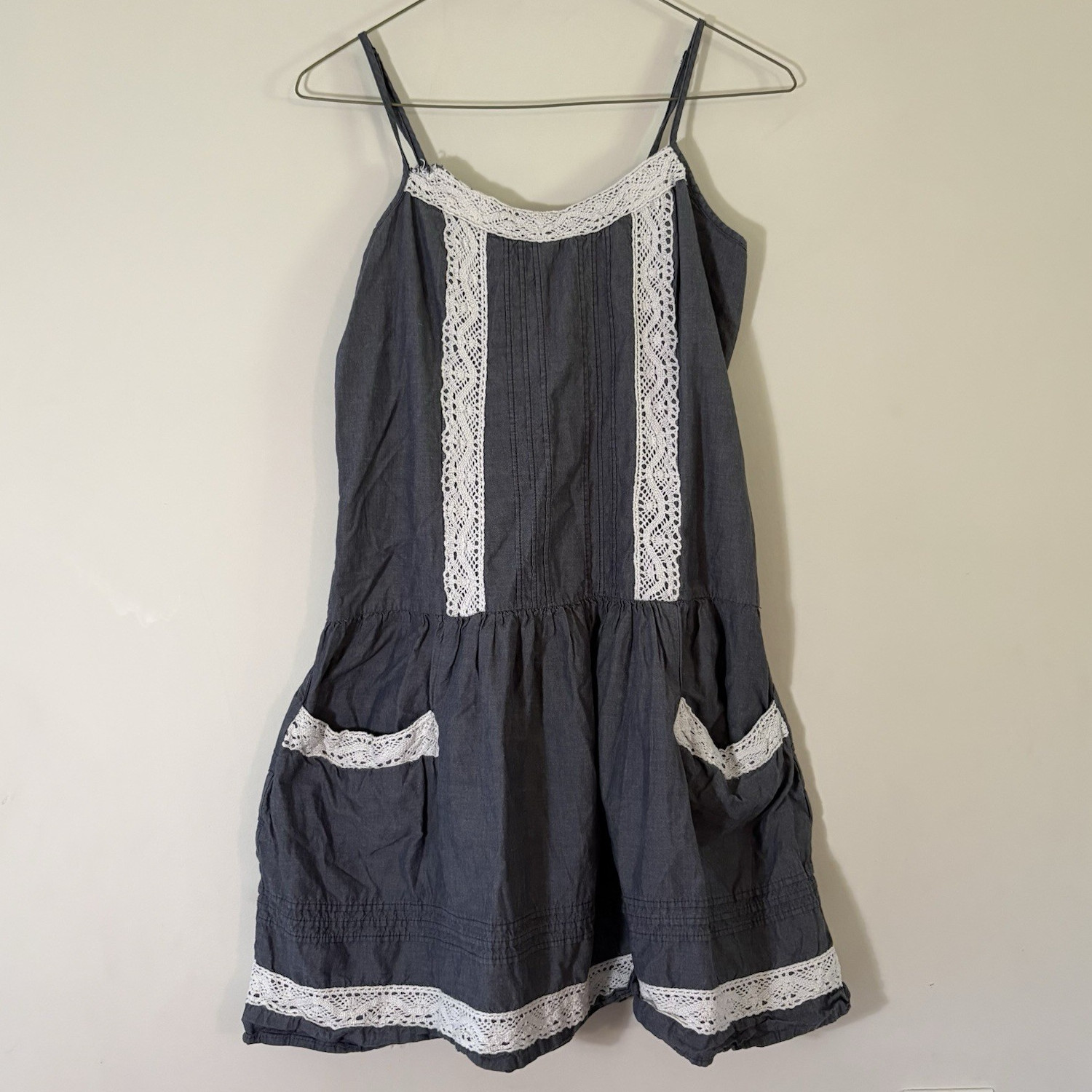 Mossimo Supply Co Women’s S Gray Cotton Sundress Scoop Neck Pockets