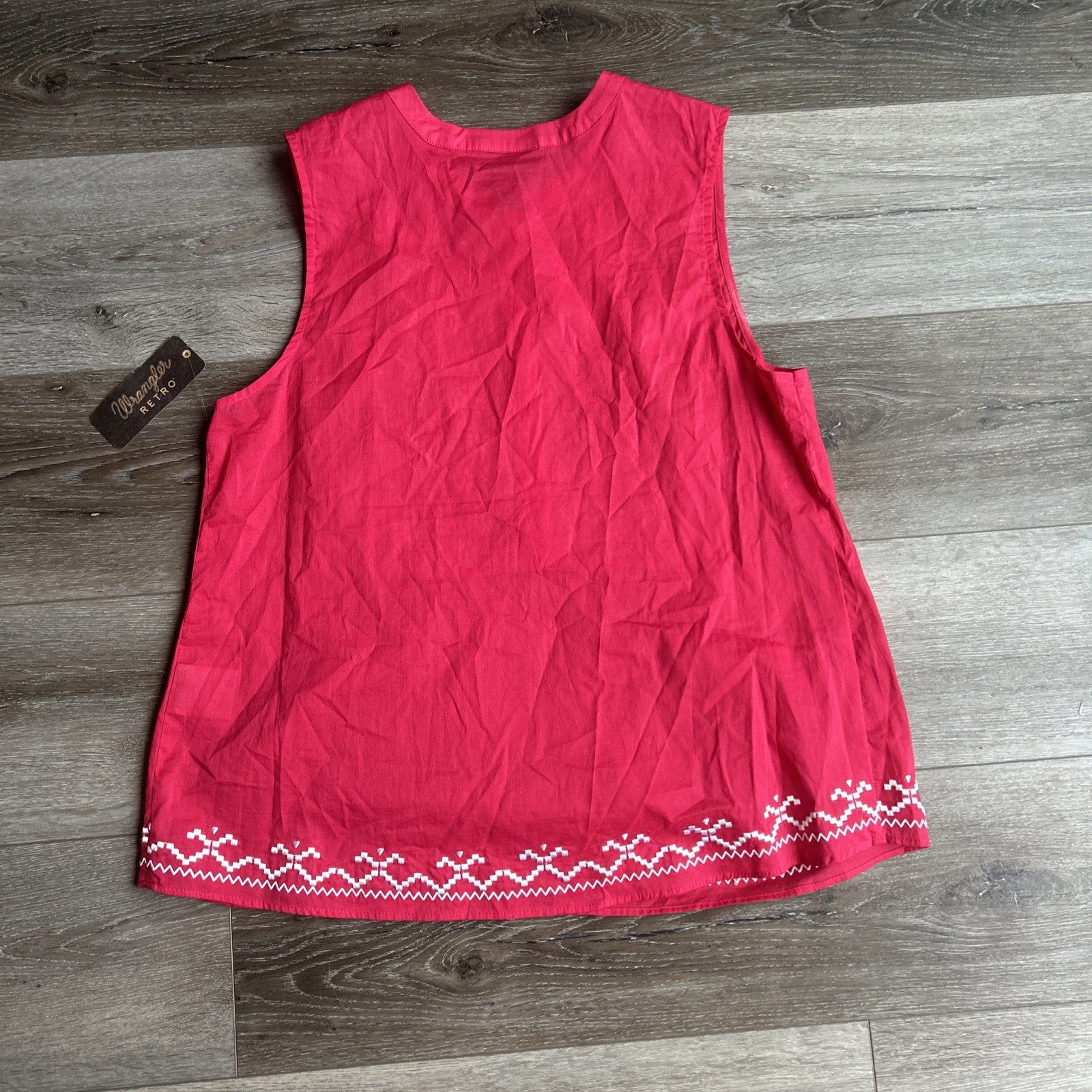 Wrangler Retro Top Sleeveless Women’s Large Pink Embroidered Tunic Tank Western