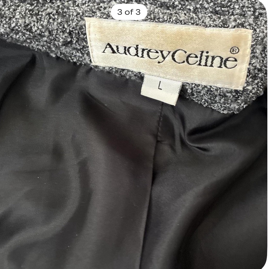 AudreyCeline Women’s Gray Button Front Jacket Lined Pockets Collared Size L