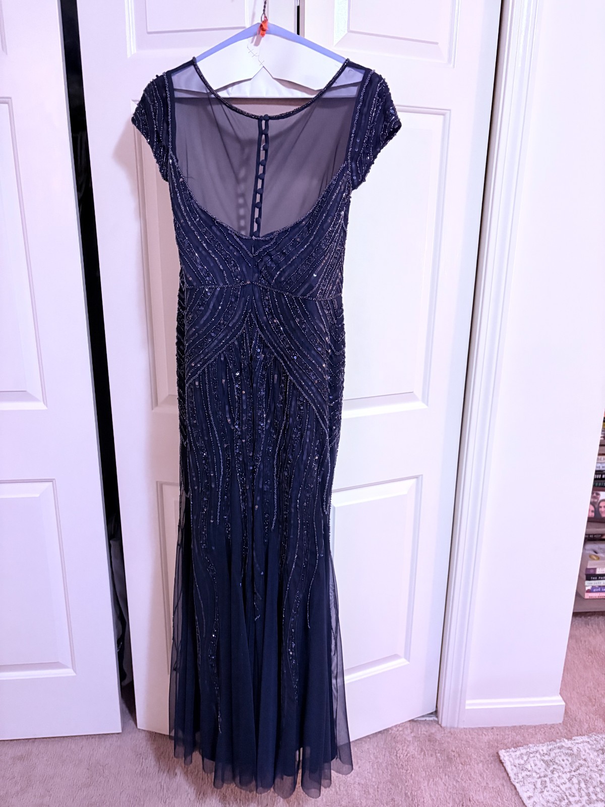 Adrianna Papell Beaded Navy Gown Sz 14 Mother of Bride Elegant Wedding Dress