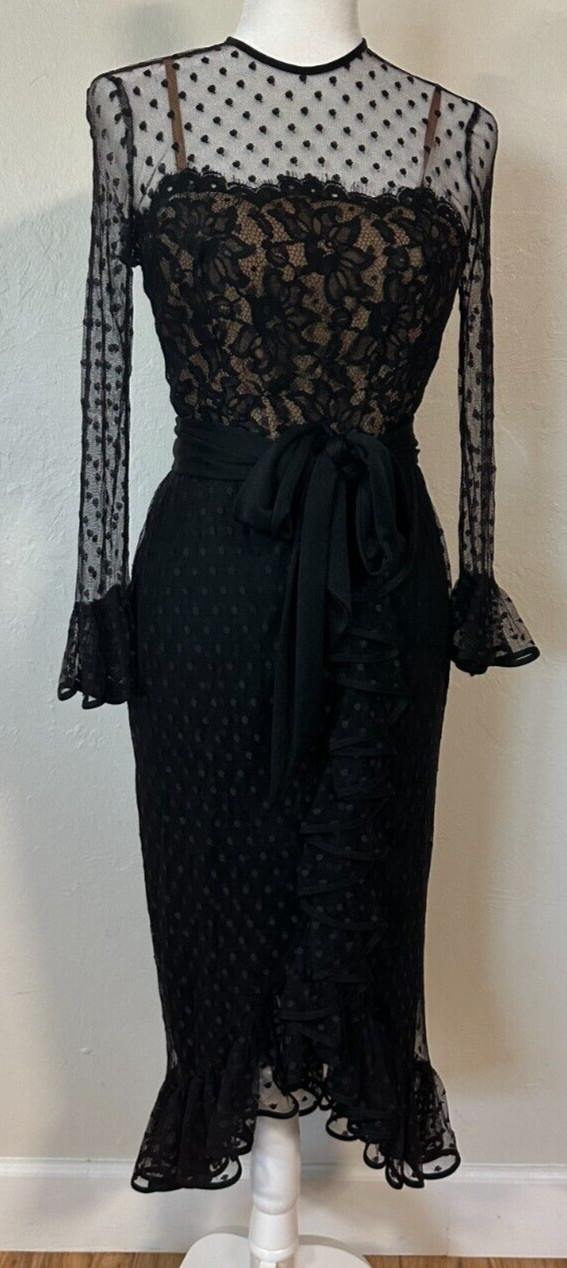 Vintage 60s Jack Bryan Illusion Lace Polka Dot Tulle Flouncy Cocktail Dress