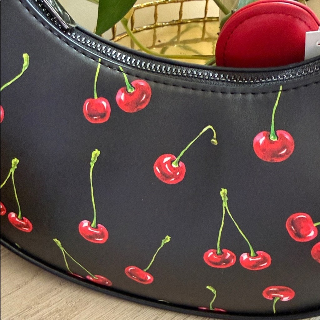 Betsey Johnson XO Northy Cherry Print Crescent Shoulder Bag NWT Cherry Charm