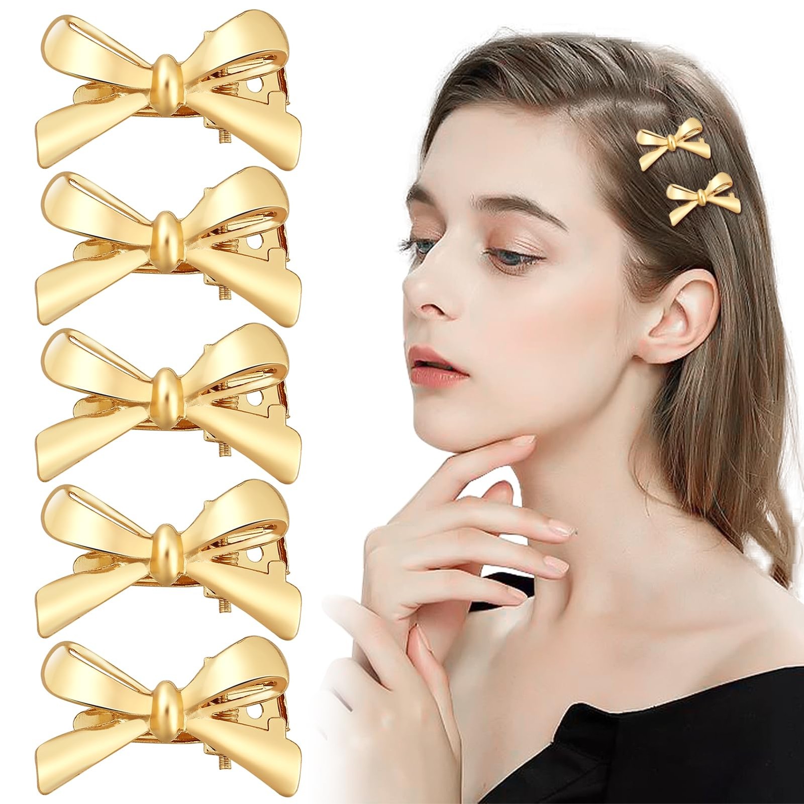 TUCEWP Small Metal Hair Bows for Women Girls 1 Count (Pack of 5), A-Gold,5Pcs