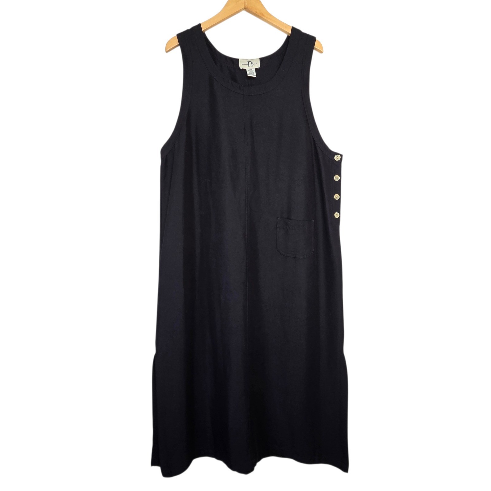 Vintage Womens 90s Black Pinafore Overall Jumper Dress 16W Minimalist