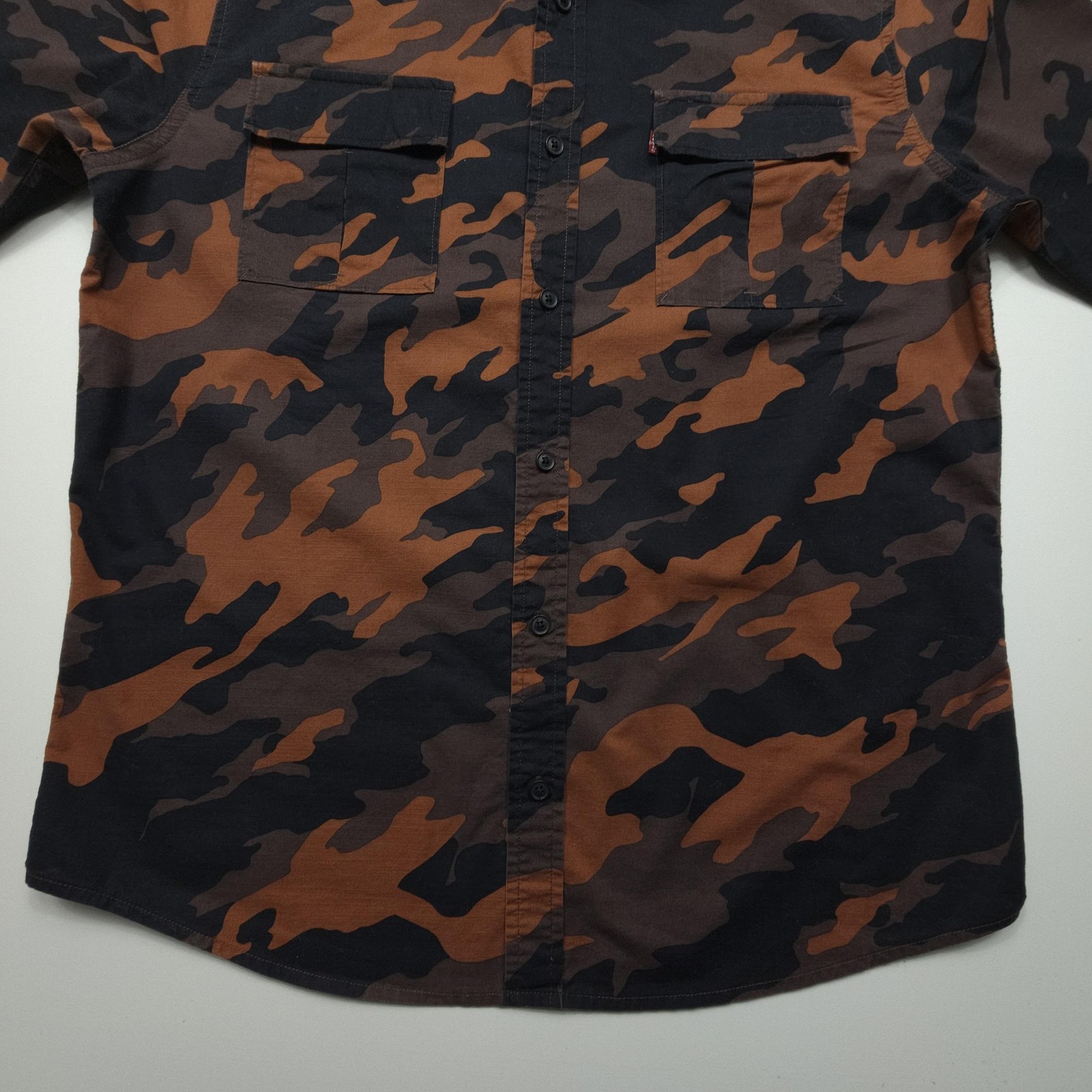 Levis Mens Shirt Large Brown Black Camo Casual Workwear Hide Hunt Outdoors Camp