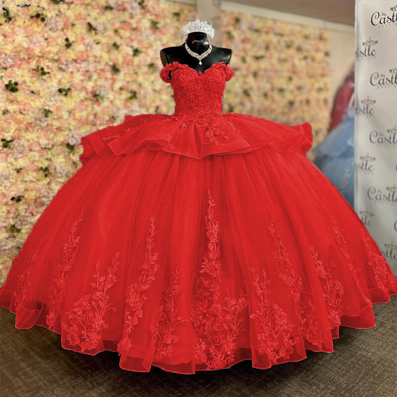 Quinceanera Off-Shoulder Dress Sweet 15 16 Birthday Party Prom Dress-