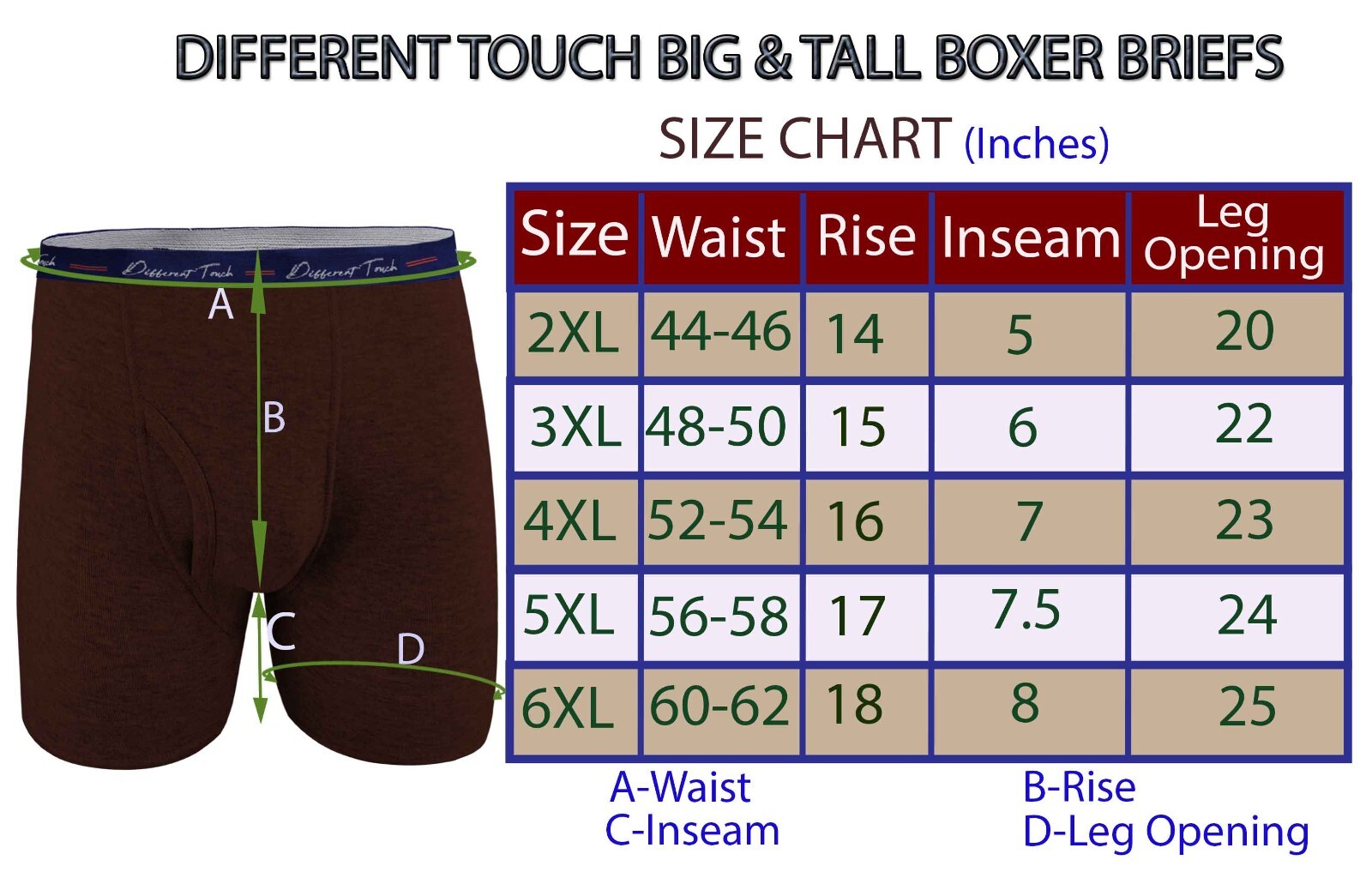 Different Touch 6 Men’s USA Big & Tall Signature Logo Leg Boxer Briefs Underwear