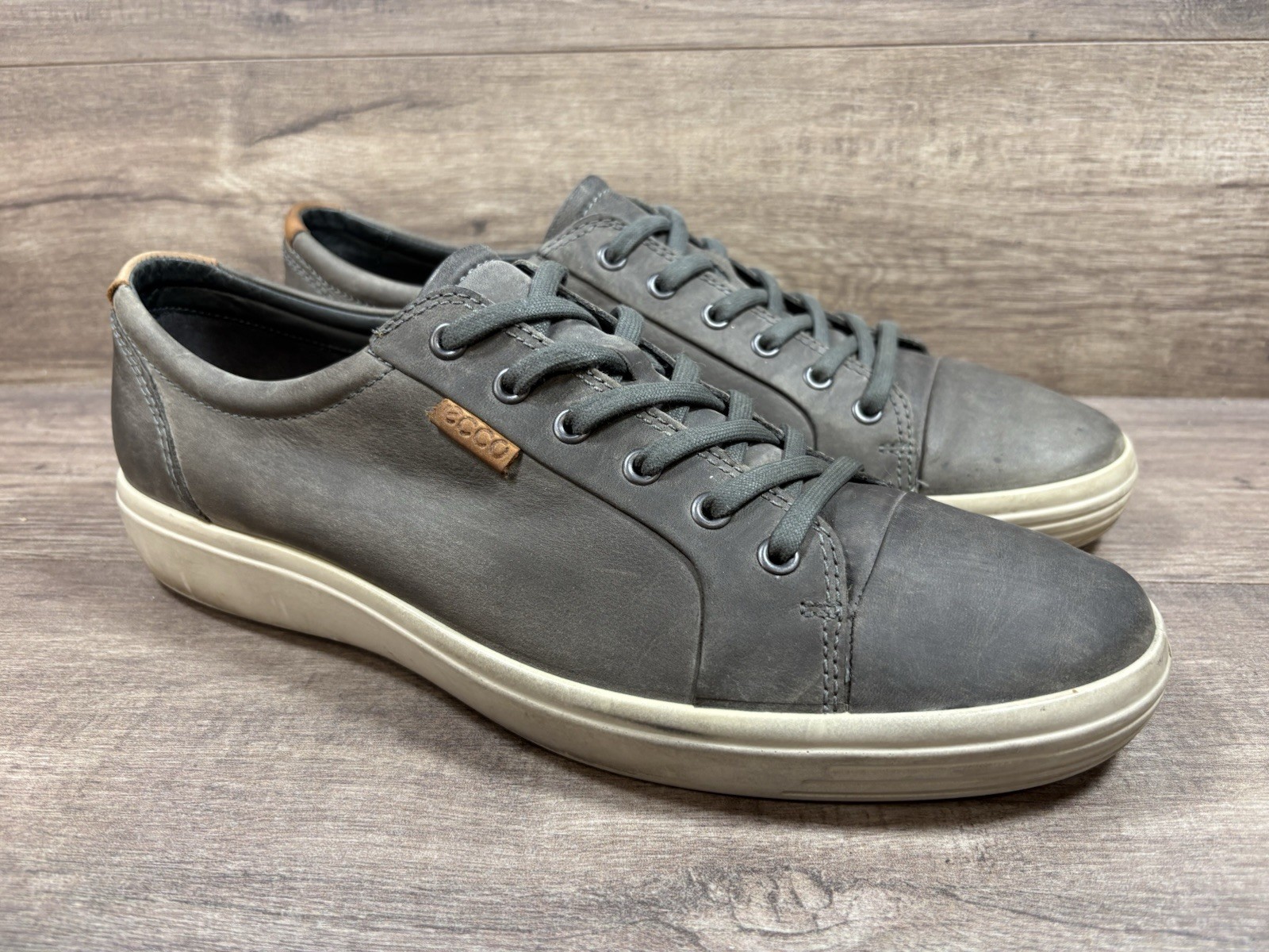 Ecco Soft 7 City Sneakers Shoes Gray Leather Travel Mens Size EU 46 US 12 12.5