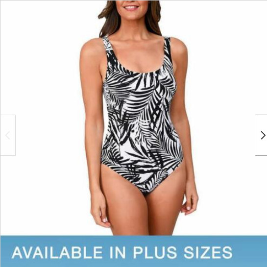 Ocean Pacific Womens Swimsuit Black White Floral1-Piece Stretch Fully Lined SZ L