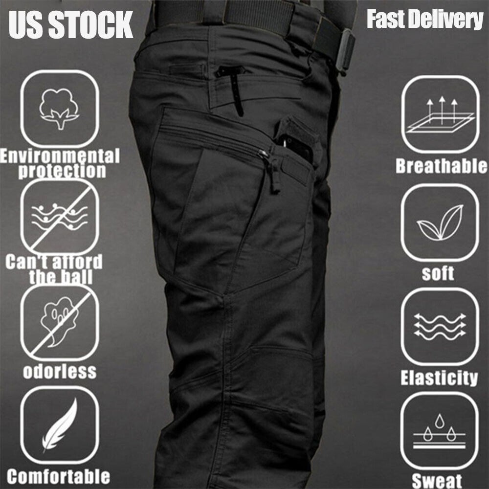 Mens Work Cargo Combat Outdoor Hiking Waterproof Trousers Tactical Fishing Pants