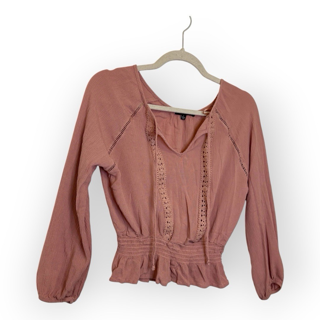 Ambiance Mauve Peplum Blouse Crochet Boho Western Prairie Top Large