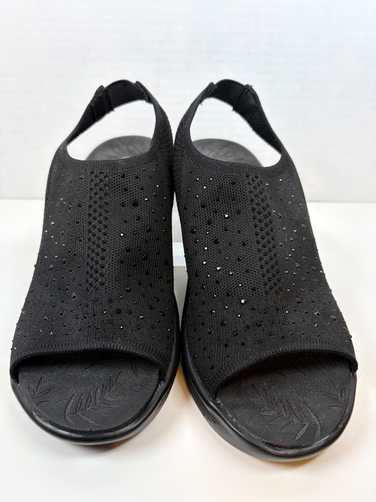 Bzees Women’s Size 10, 1.75″ Wedge Heel, Black/Rhinestone Embelliished/washable
