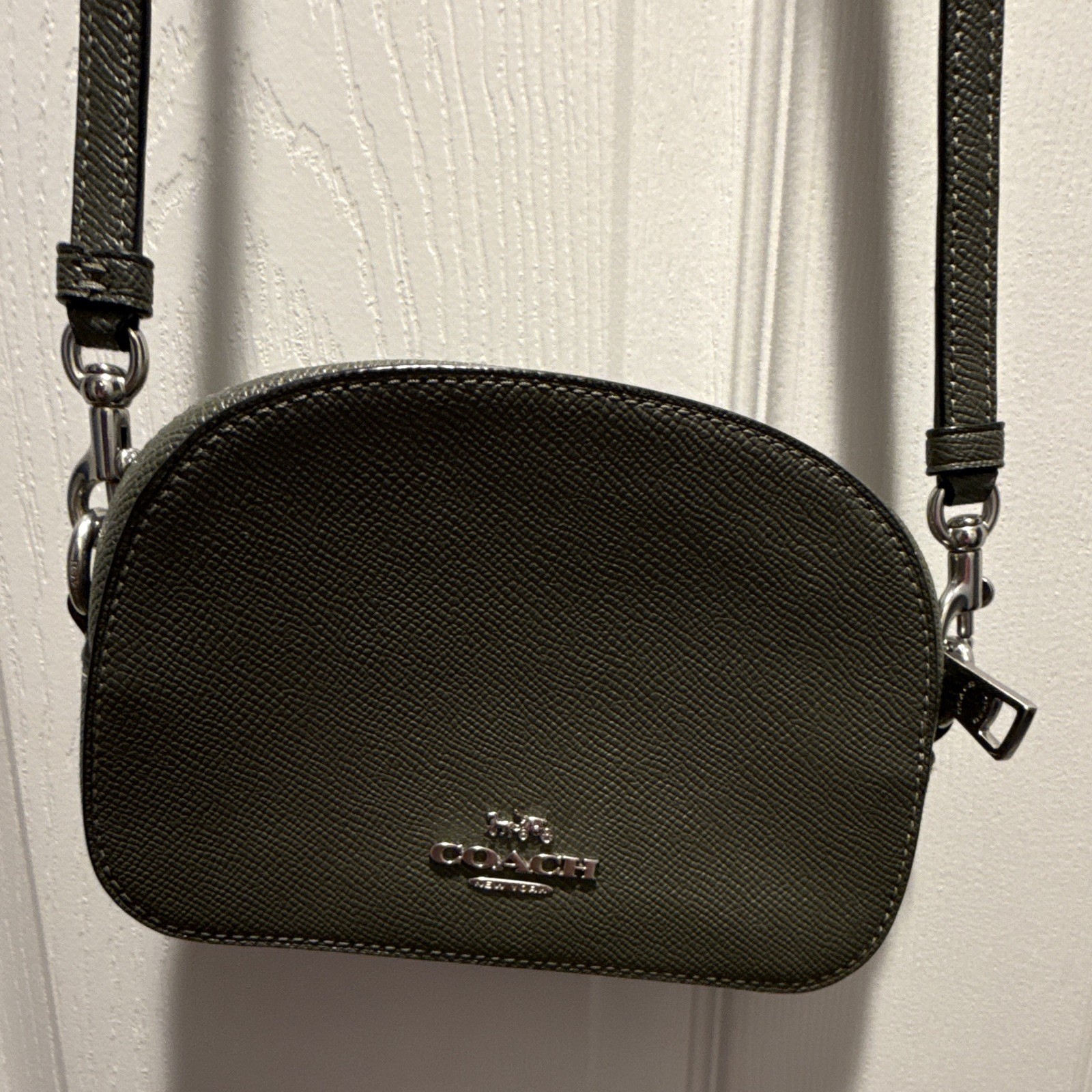 Coach Olive Green Small Crossbody Bag Zip Closure Detachable Strap Silver HW