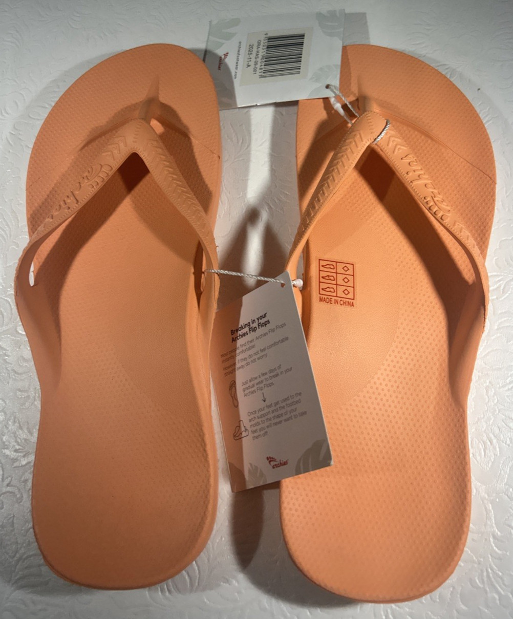 Archies Arch Support Flip Flops Orange Women’s Size 10 Brand New