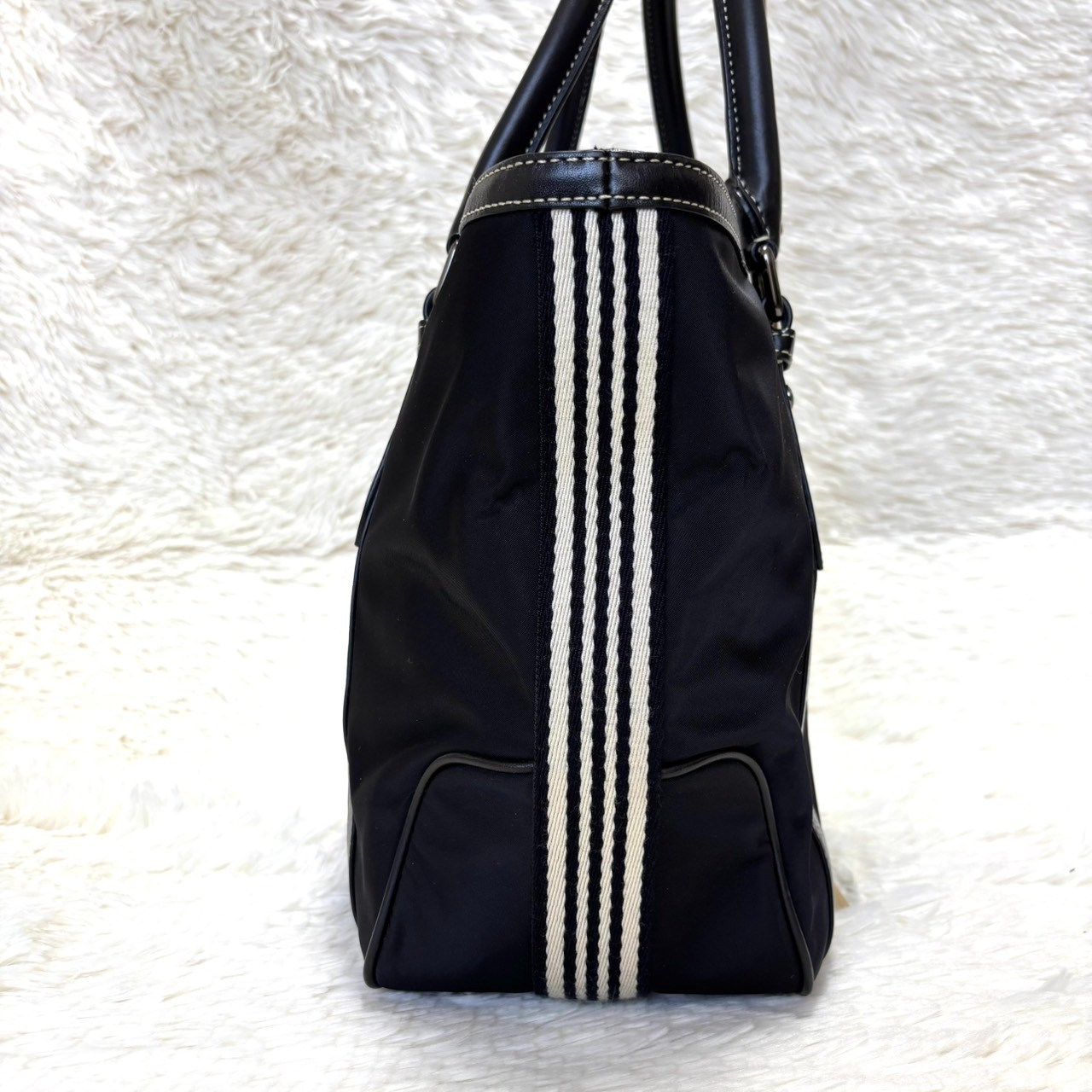 Burberry Blue Label Nylon Leather Tote Bag Horse Logo Black