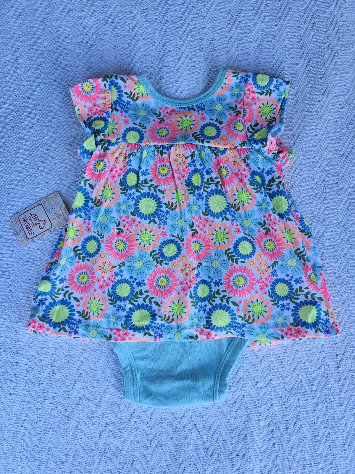 swiggles neon teal floral baby girl sz 6-9 months Romper/Dress outfit/new