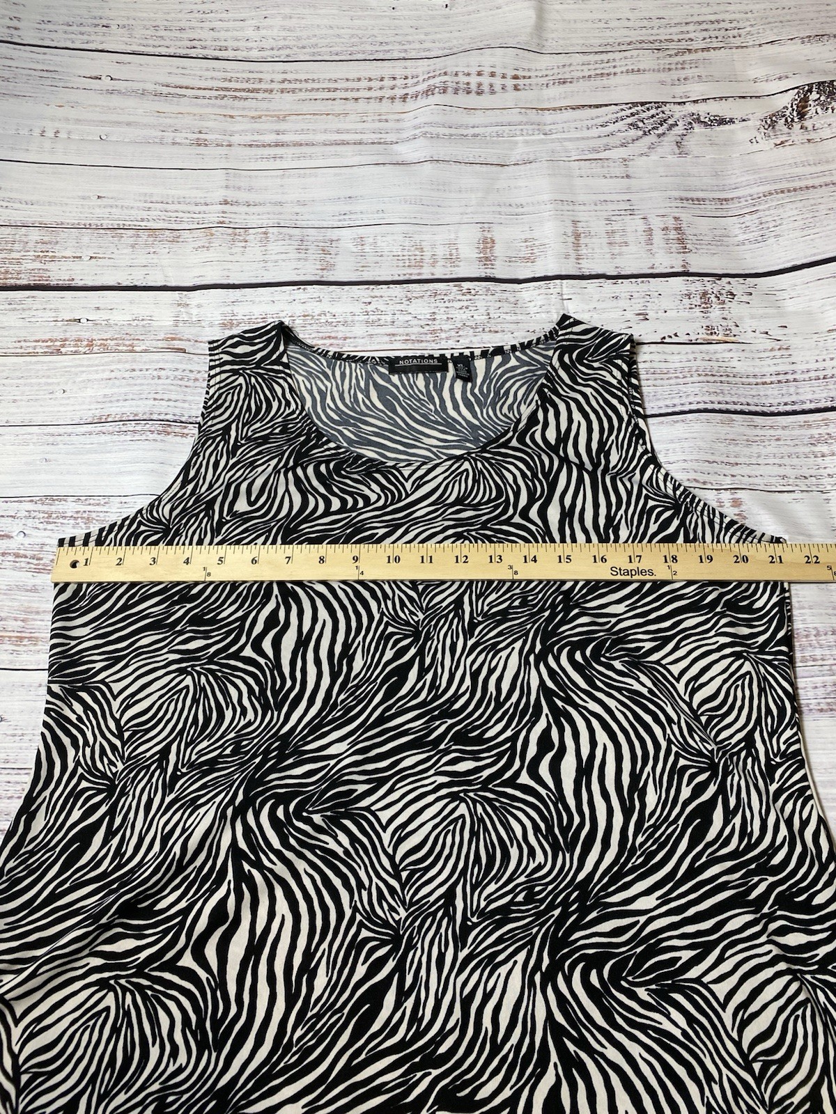 Notations Women’s XL Black/White Zebra Animal Print Scoop Neck Tank Top