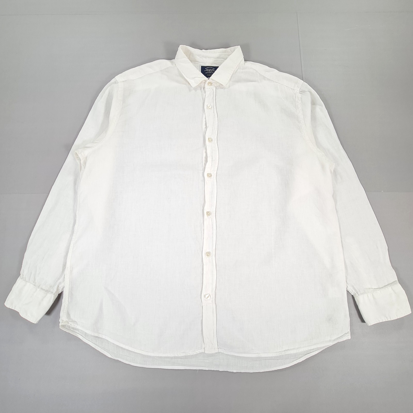 Charles Tyrwhitt Mens Shirt White XXL Classic Fit 100% Linen Summer Holiday
