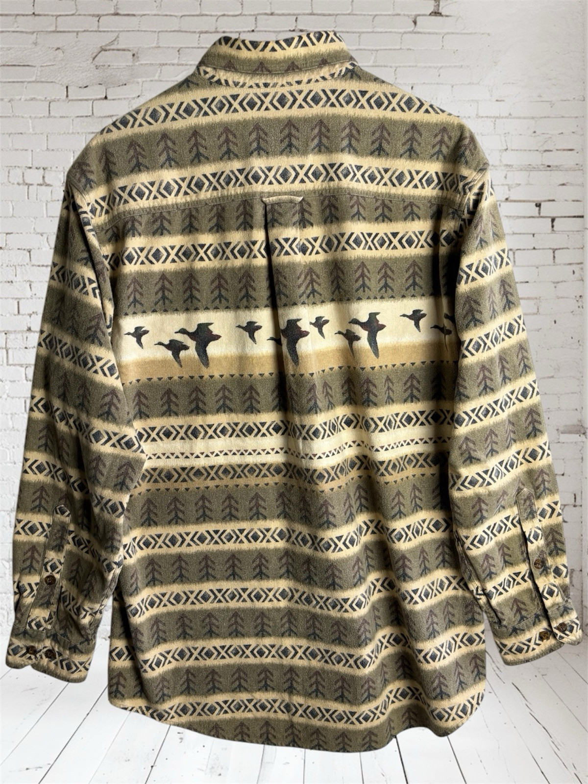WOOLRICH 100% cotton Duck Green and cream vintage 90s flannel shirt size L
