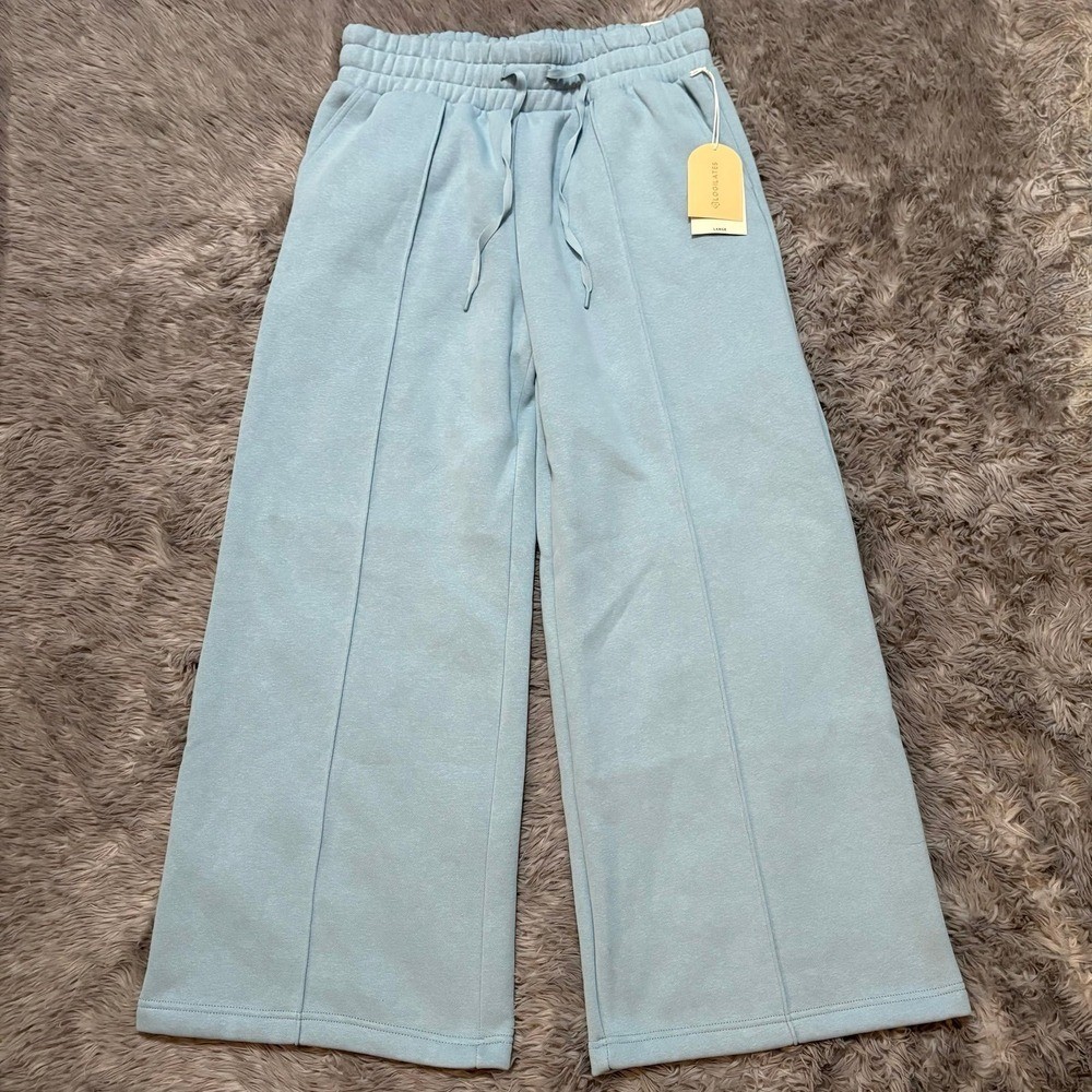 Blogilates Travel Trouser Sweatpants Light Blue Wide Leg Women’s Large NEW