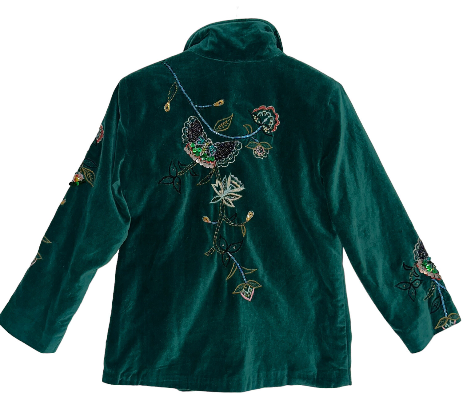 Indigo Moon Jacket Green Velvet Velour Embroidered Sequin Womens Boho Size XS