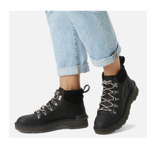 Sorel Hi-Line Hiker Boots Leather Lace Up Booties Black Jet Size 7 NEW