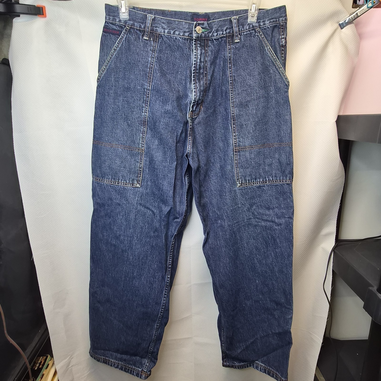 Vintage Tommy Hilfiger Jeans Mens 36×32 Carpenter Big Flag Hammer Loop Baggy Y2K