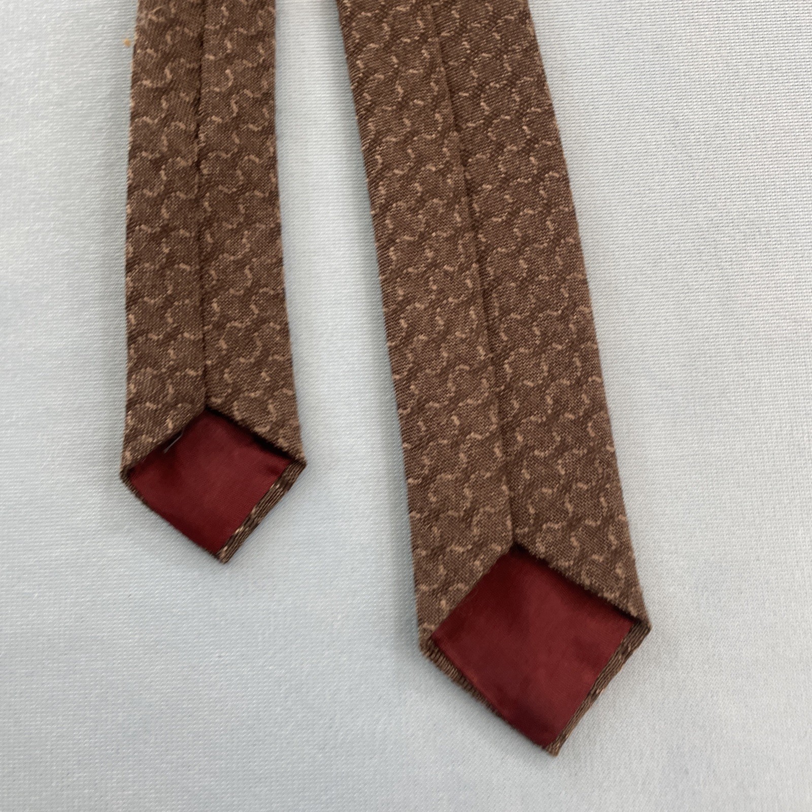 Vtg 60s Tie Wool Cotton Necktie Brown Woven MCM Deco Texture Cloth Cravat 2×53